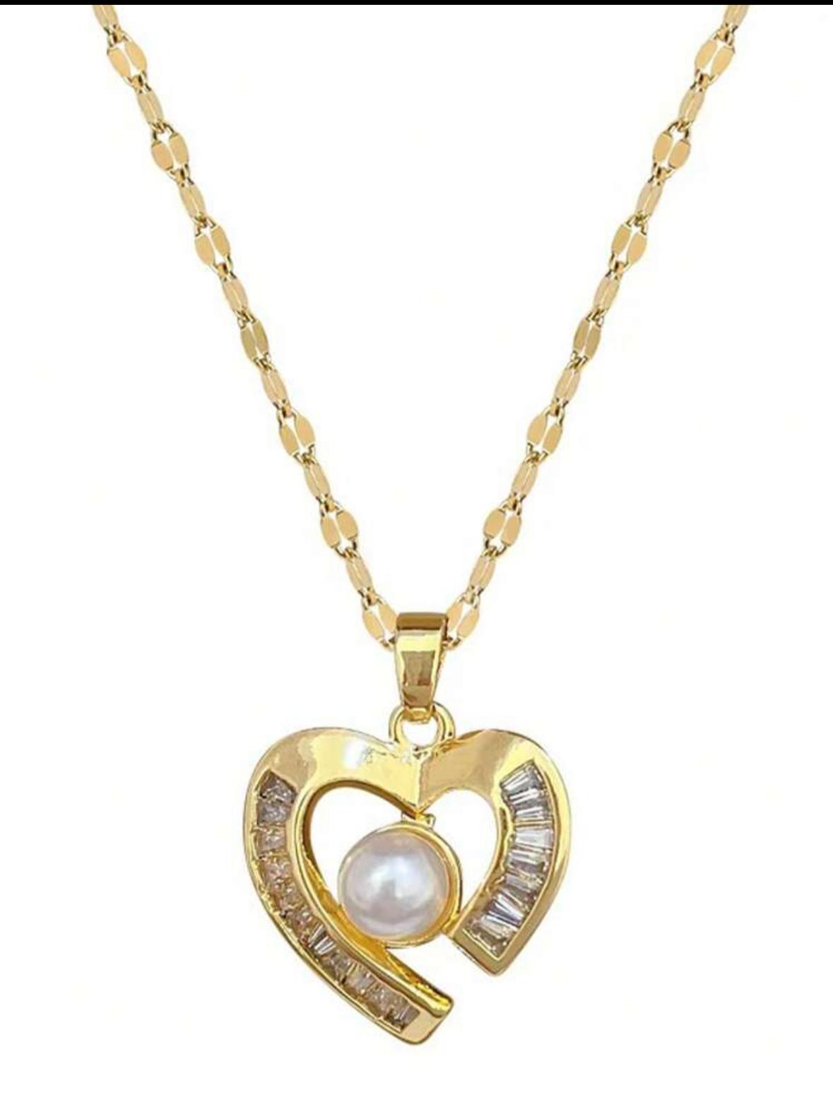 ✨ Conjunto Colar e Brincos Pérolas em Forma de Coração – Aço Inoxidável ✨