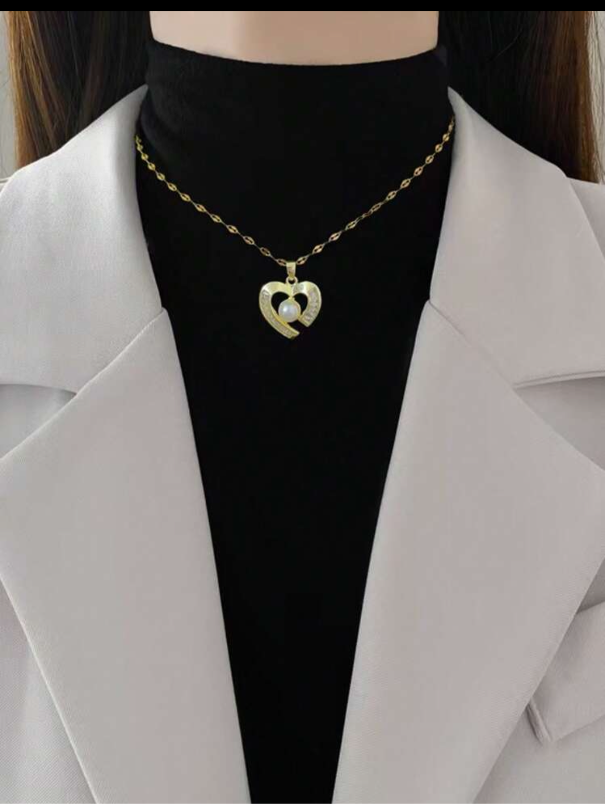 ✨ Conjunto Colar e Brincos Pérolas em Forma de Coração – Aço Inoxidável ✨