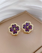 🍀 Conjunto de Colar e Brincos com Pingente de Flor de Trevo Roxo 💜