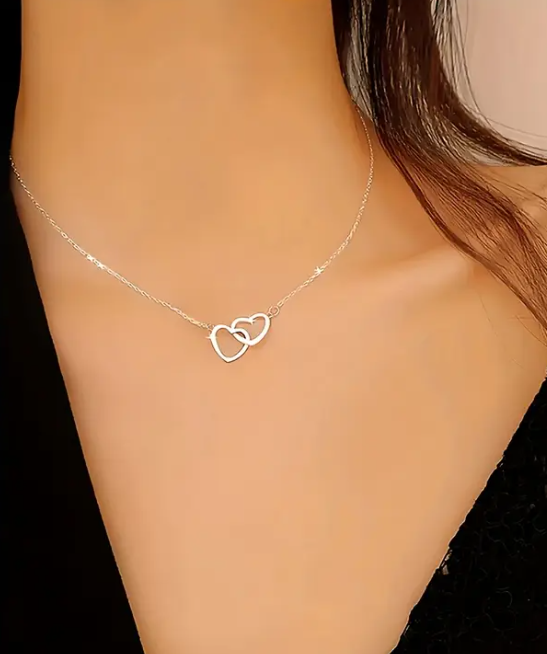 Colar de Coração Duplo em Prata Esterlina 925 ✨
