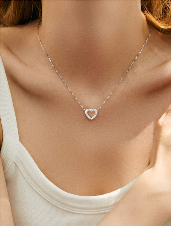 💖 Colar Coração Prateado em Prata Esterlina 925 ✨