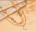 ✨ Colar Dupla Camada KC Margarida – Corrente Floral Delicada 🌼💛