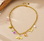 ✨ Colar Pendente de Abelha e Flor Encantadora – Aço Inoxidável 304 Dourado